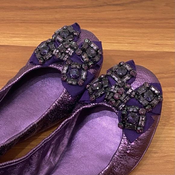 TORY BURCH Azalea Jeweled Bow Metallic Purple Ballerina Ballet Flats Size 8.5M - Picture 5 of 16